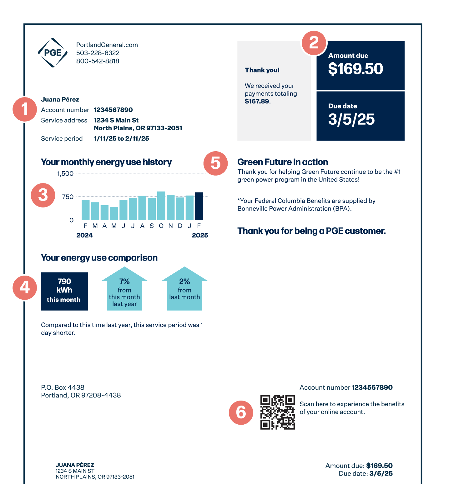 PGE Residential Energy Bill - Front Side