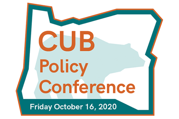 #CUBCon22 Save the Date: Energy Policy for the People - October 14 at the Portland DoubleTree Hotel (CUB conference logo on blue background)