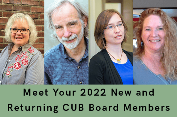 2022 New and Re-elected CUB Board Members (L-R): Shelley Batty, Rob Brading, Christy Anderson Brekken, and Reba Crocker