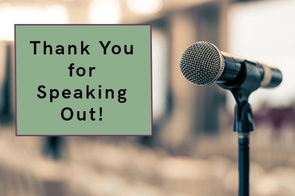 Microphone at a meeting space with words placed to left: