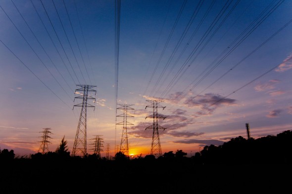 Power lines at sunset