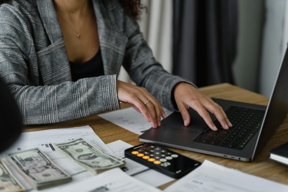 Woman paying bills