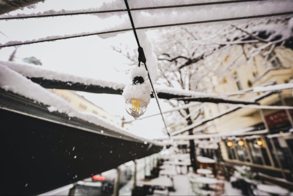 String light covered in snow