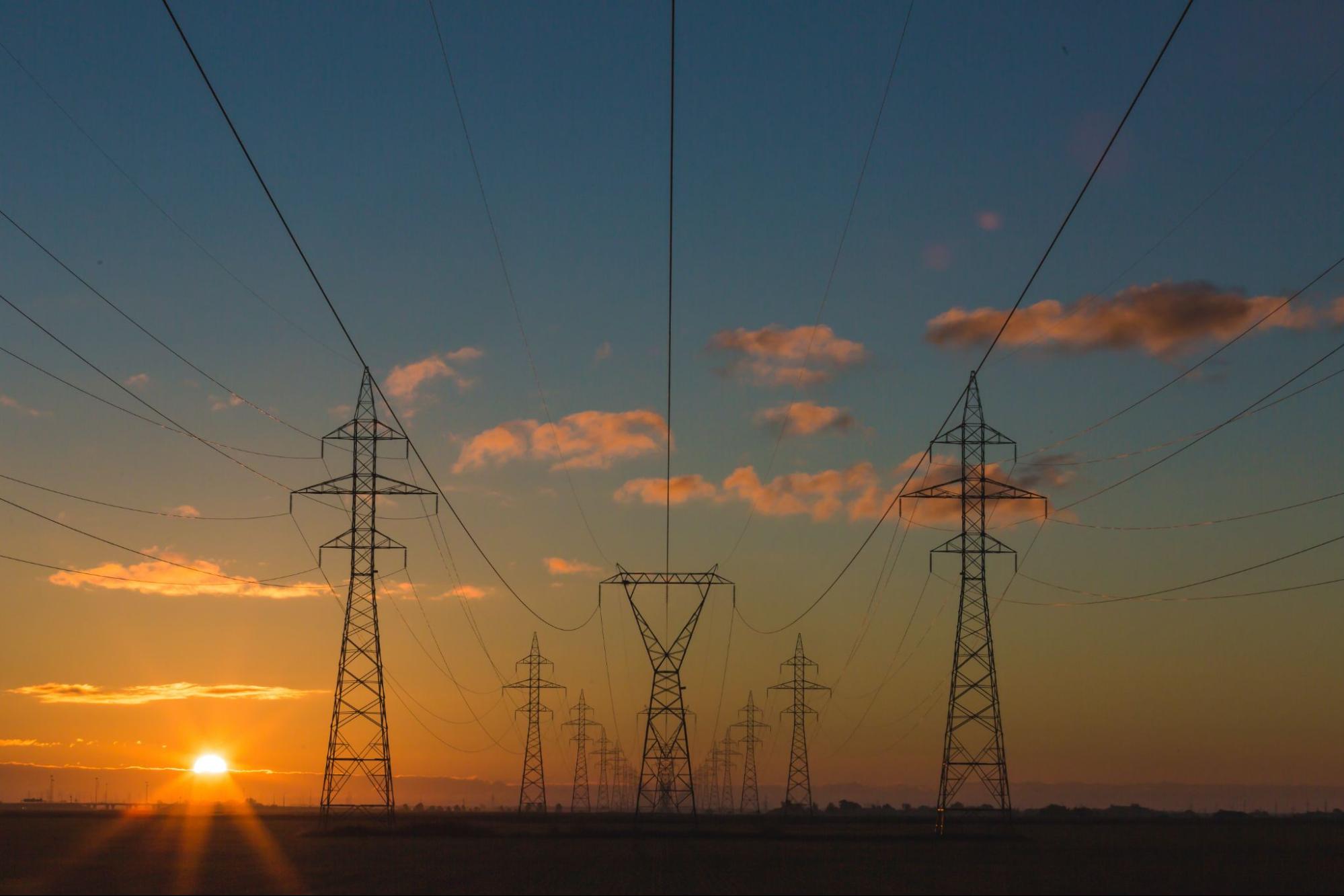Power lines at sunset
