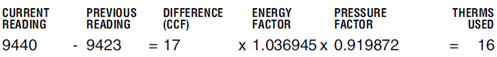 Cascade bill example: Calculation of therms used in current billing cycle