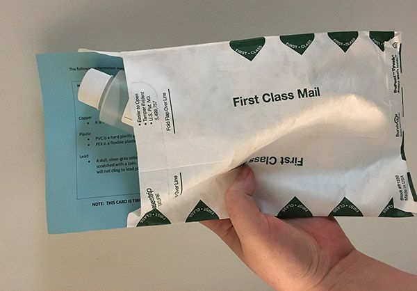 Return envelope including water sample for Portland Water Bureau lead testing kit